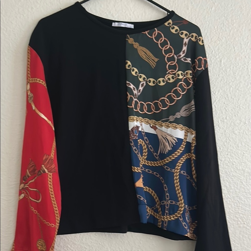 Zara Colorblock Chain Print Blouse - Picture 3 of 8